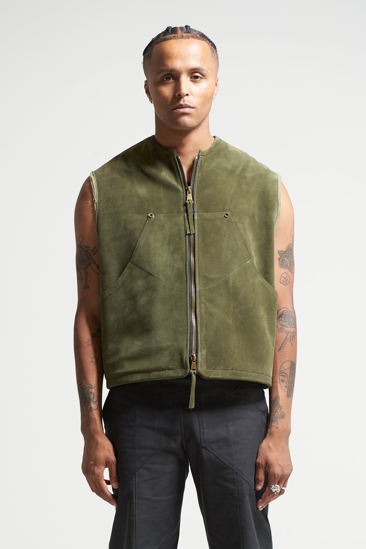 The Olive Suede Cut-off Vest