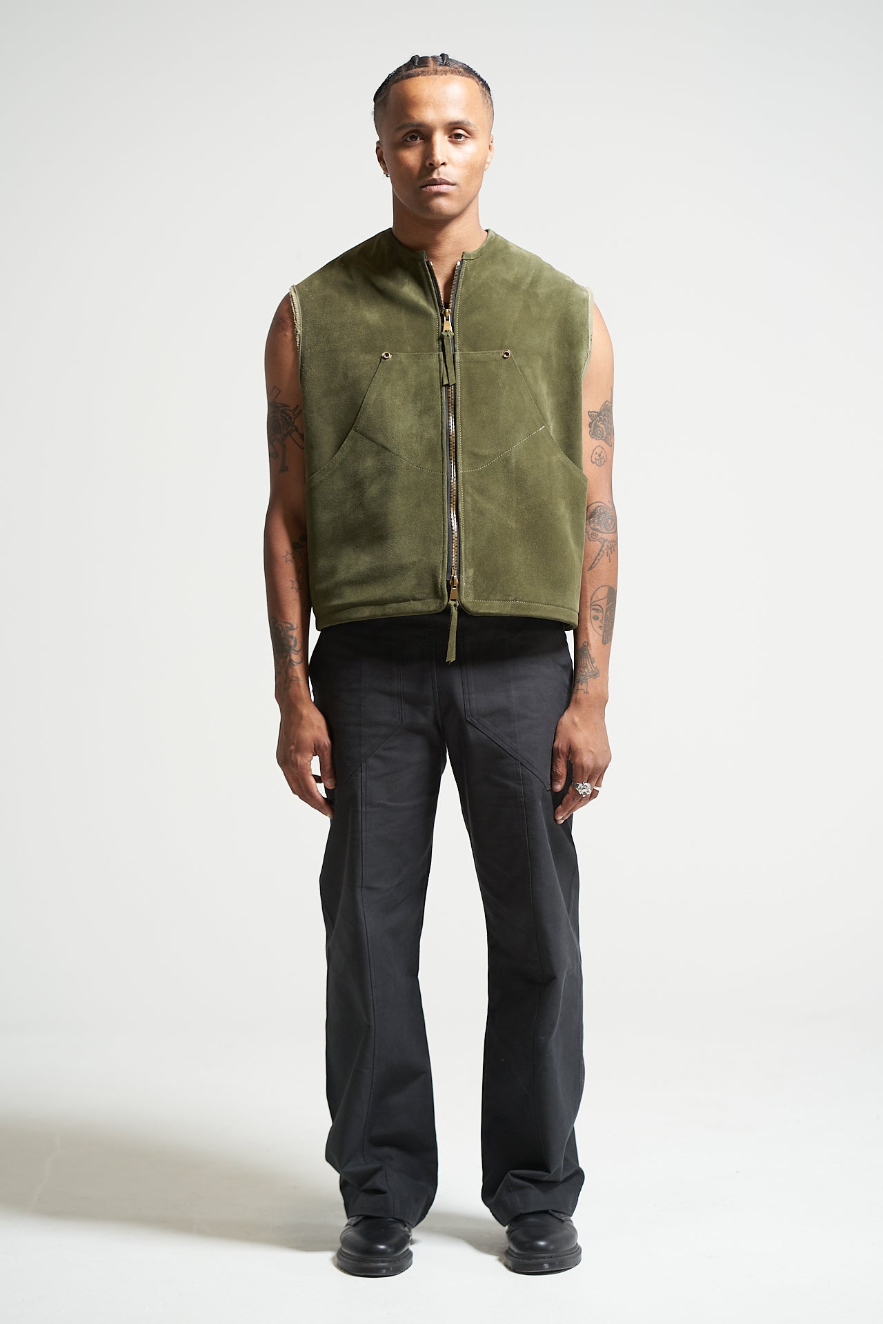 The Olive Suede Cut-off Vest