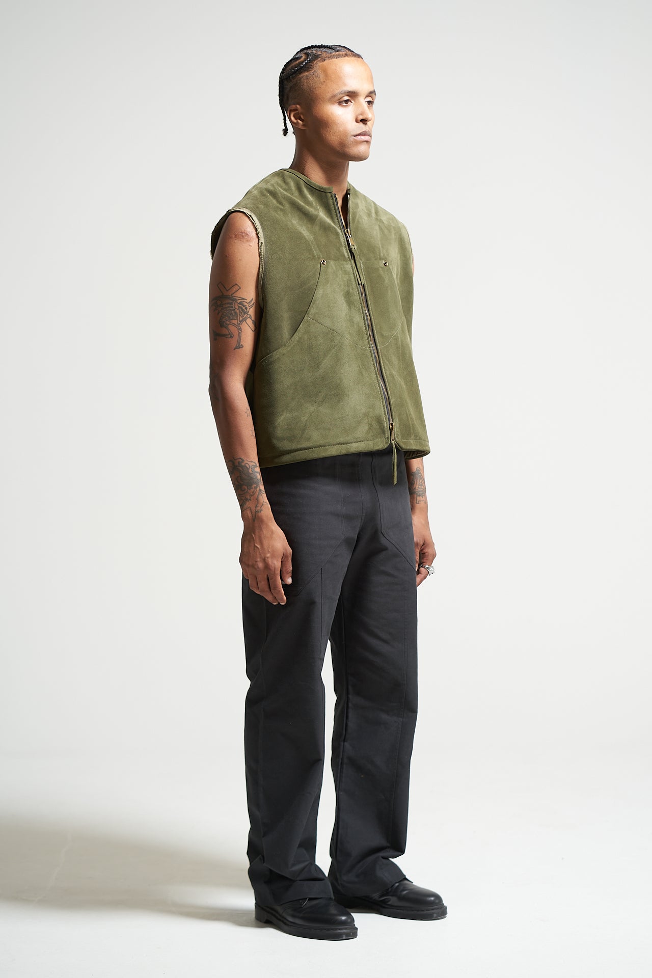 The Olive Suede Cut-off Vest