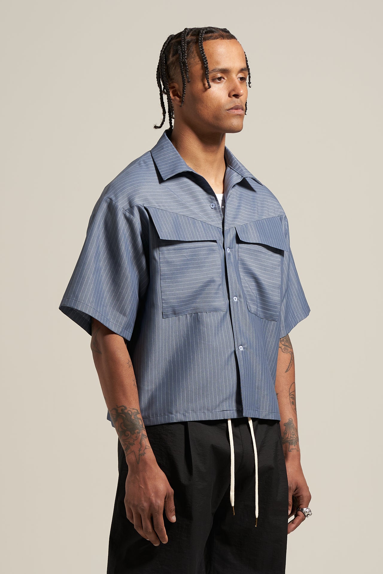 The Steel Pinstripe V-cut Shirt