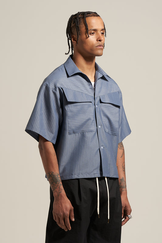 The Steel Pinstripe V-cut Shirt
