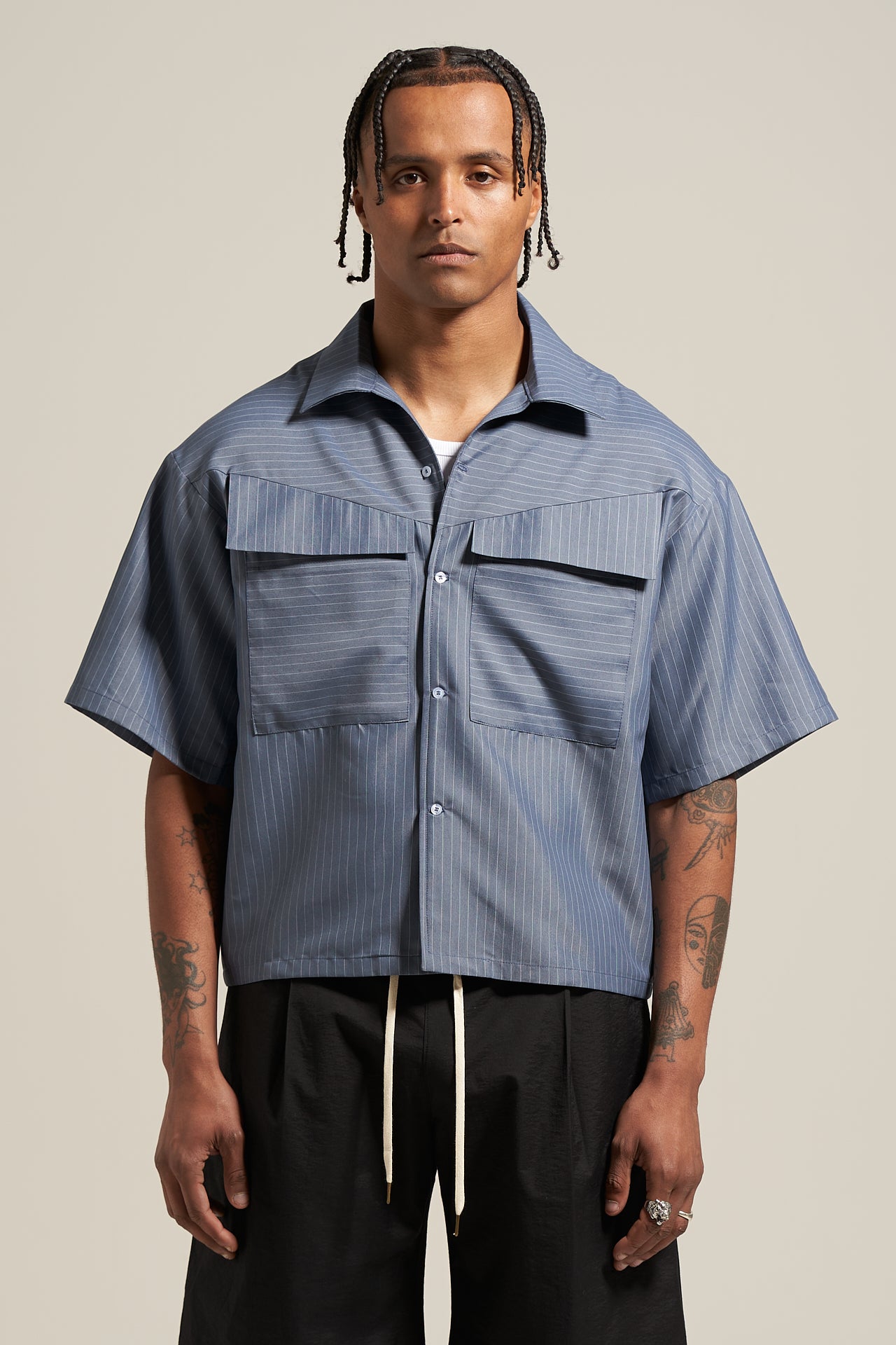 The Steel Pinstripe V-cut Shirt