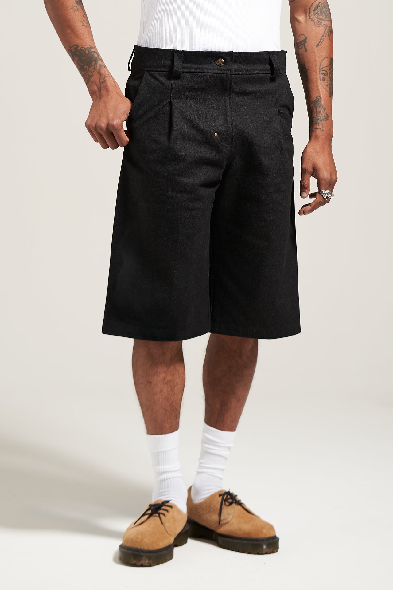 The Raw Denim Pleated Work Short