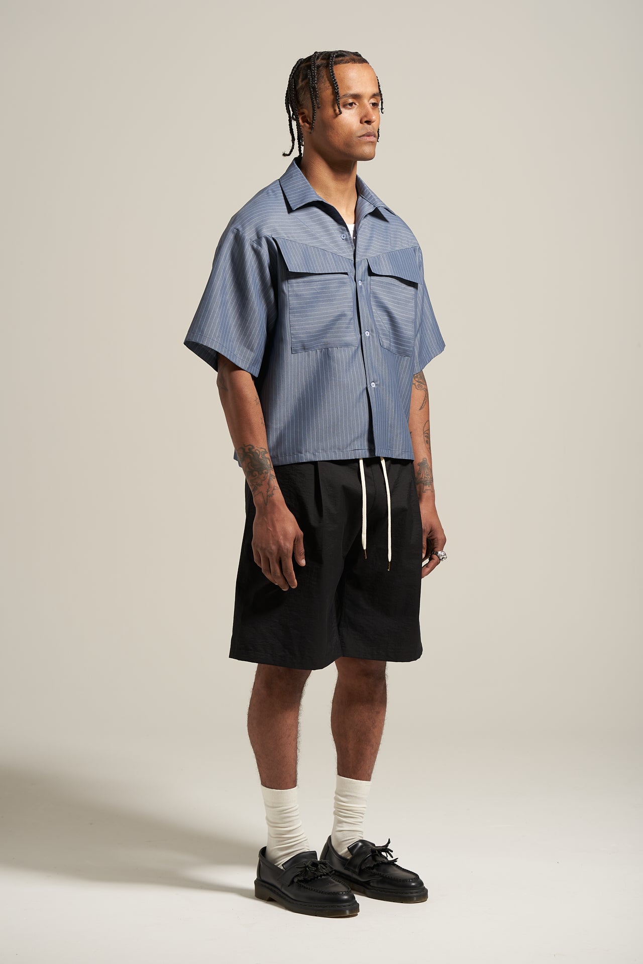 The Steel Pinstripe V-cut Shirt