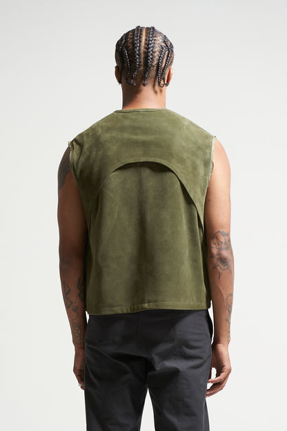 The Olive Suede Cut-off Vest