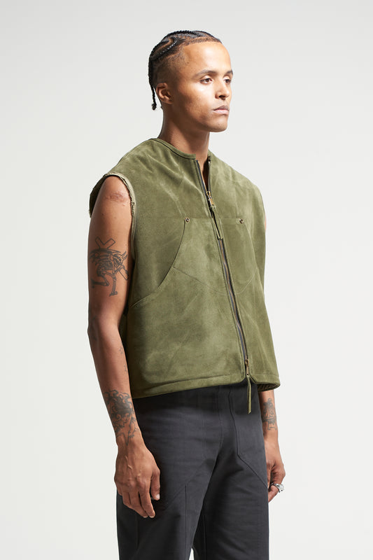 The Olive Suede Cut-off Vest