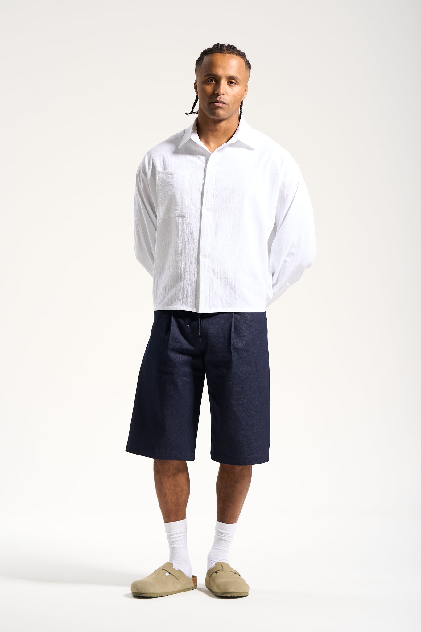 The Indigo Pleated Work Short