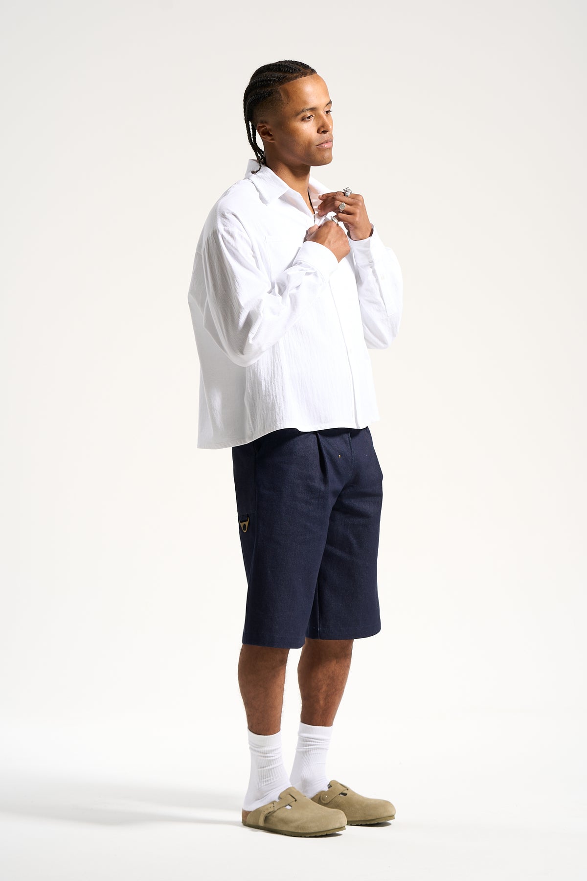 The Indigo Pleated Work Short