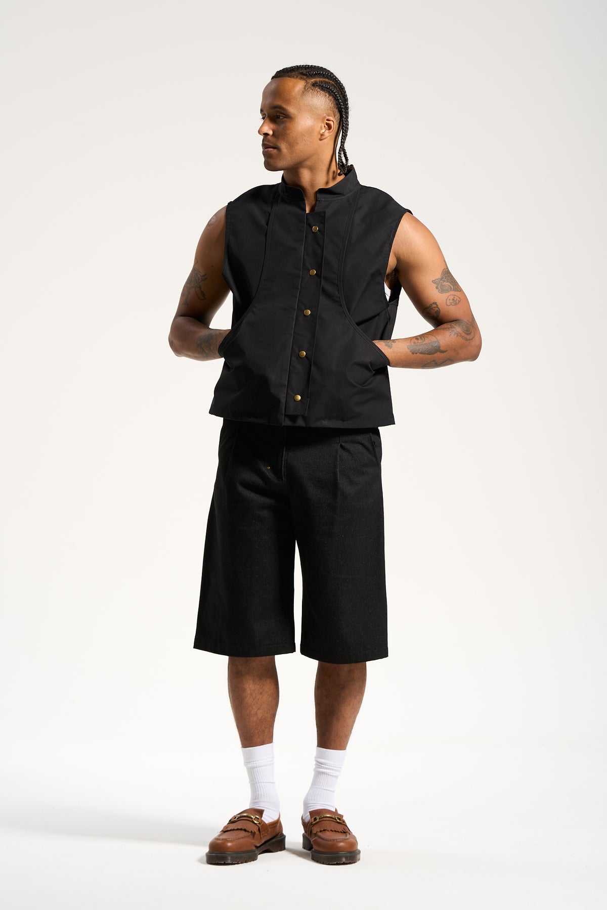 The Raw Denim Pleated Work Short