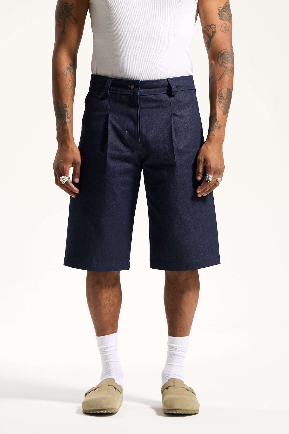 The Indigo Pleated Work Short