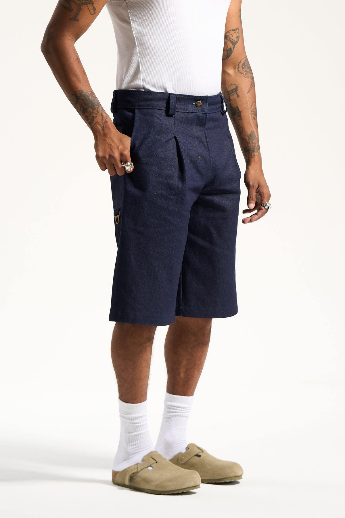 The Indigo Pleated Work Short