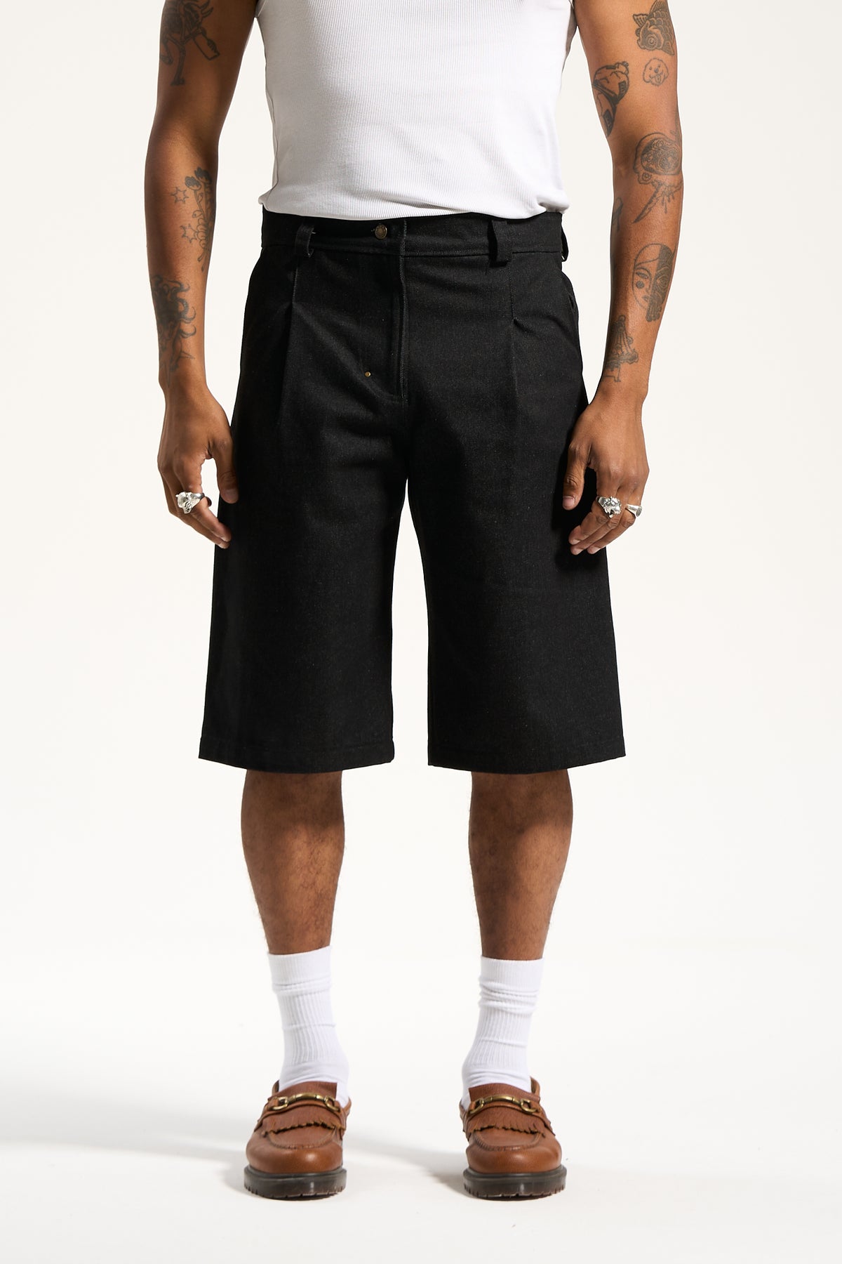 The Raw Denim Pleated Work Short